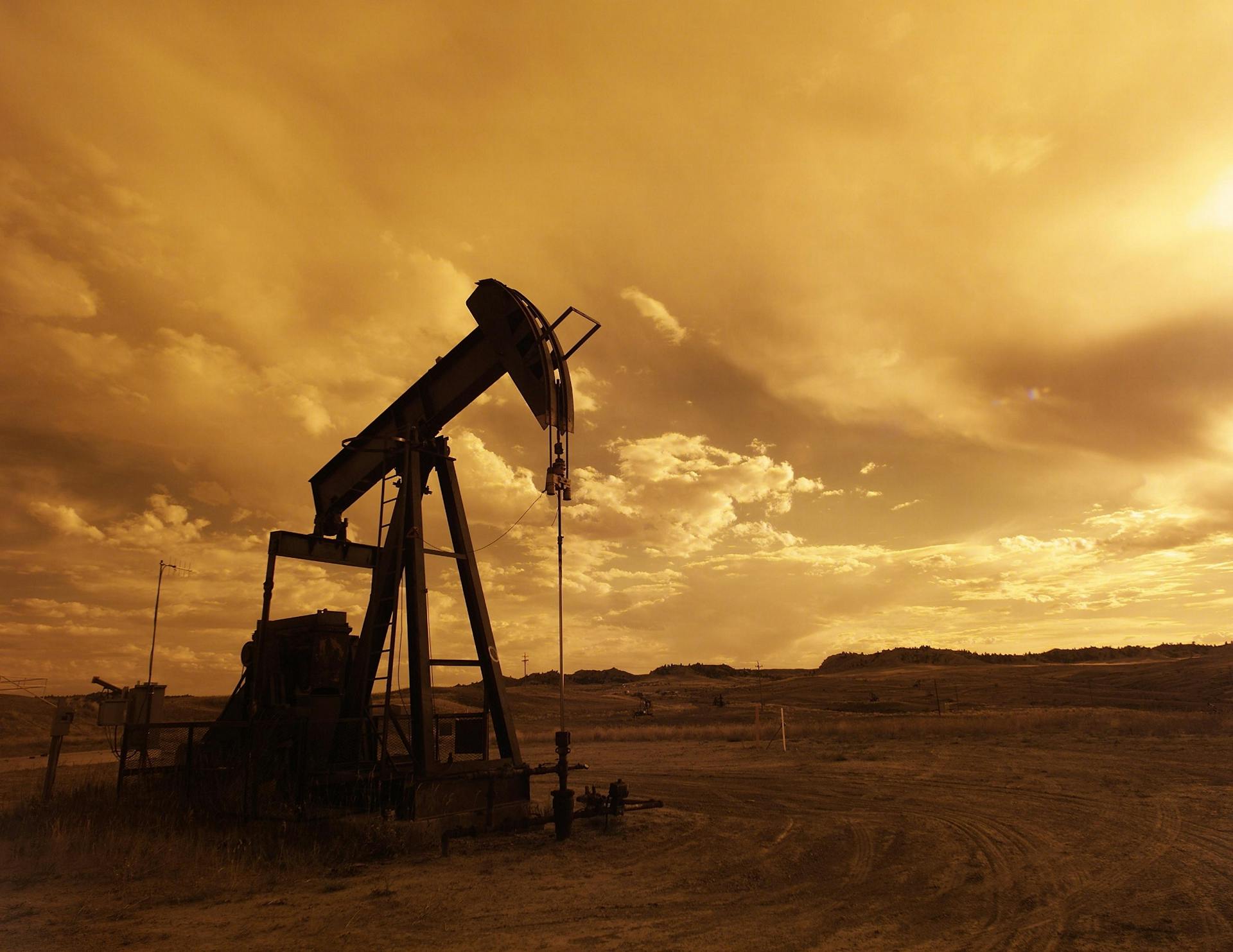 Oil pump jacks at sunset